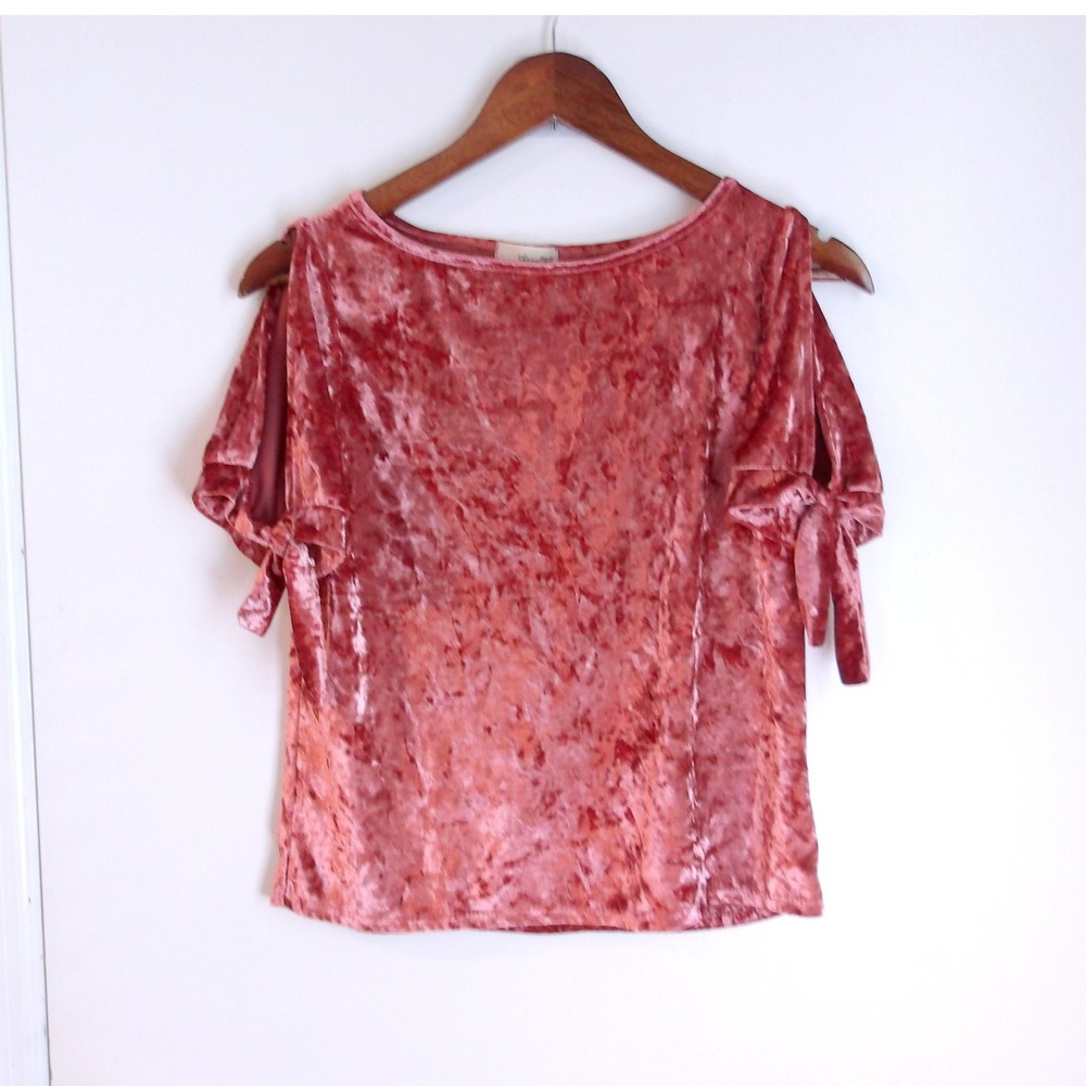 The Outfit Velvet Cold Shoulder Top Tie Sleeve Girls Fashion Top Sz S /#6191